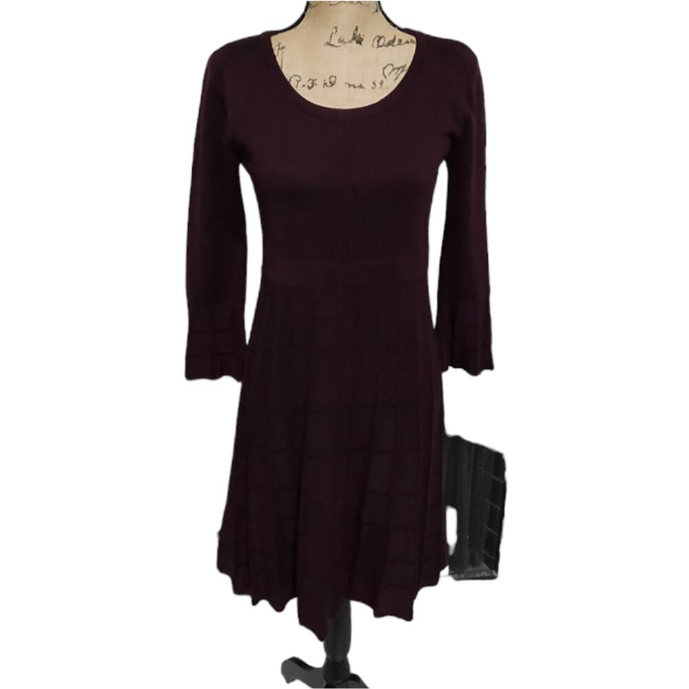 Calvin Klein Plum Colored Swing Skirt Sweater Dress Size Small